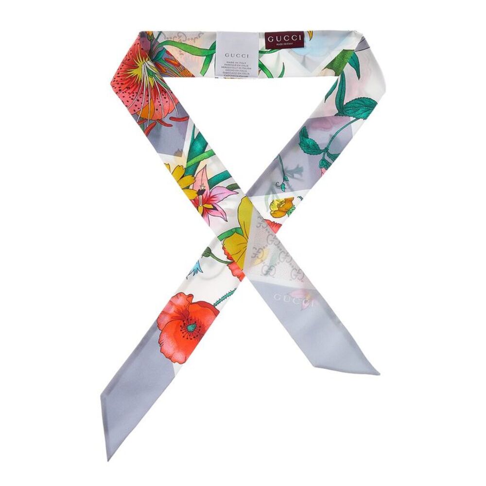 Gucci Printed Silk Neck Bow, Grey